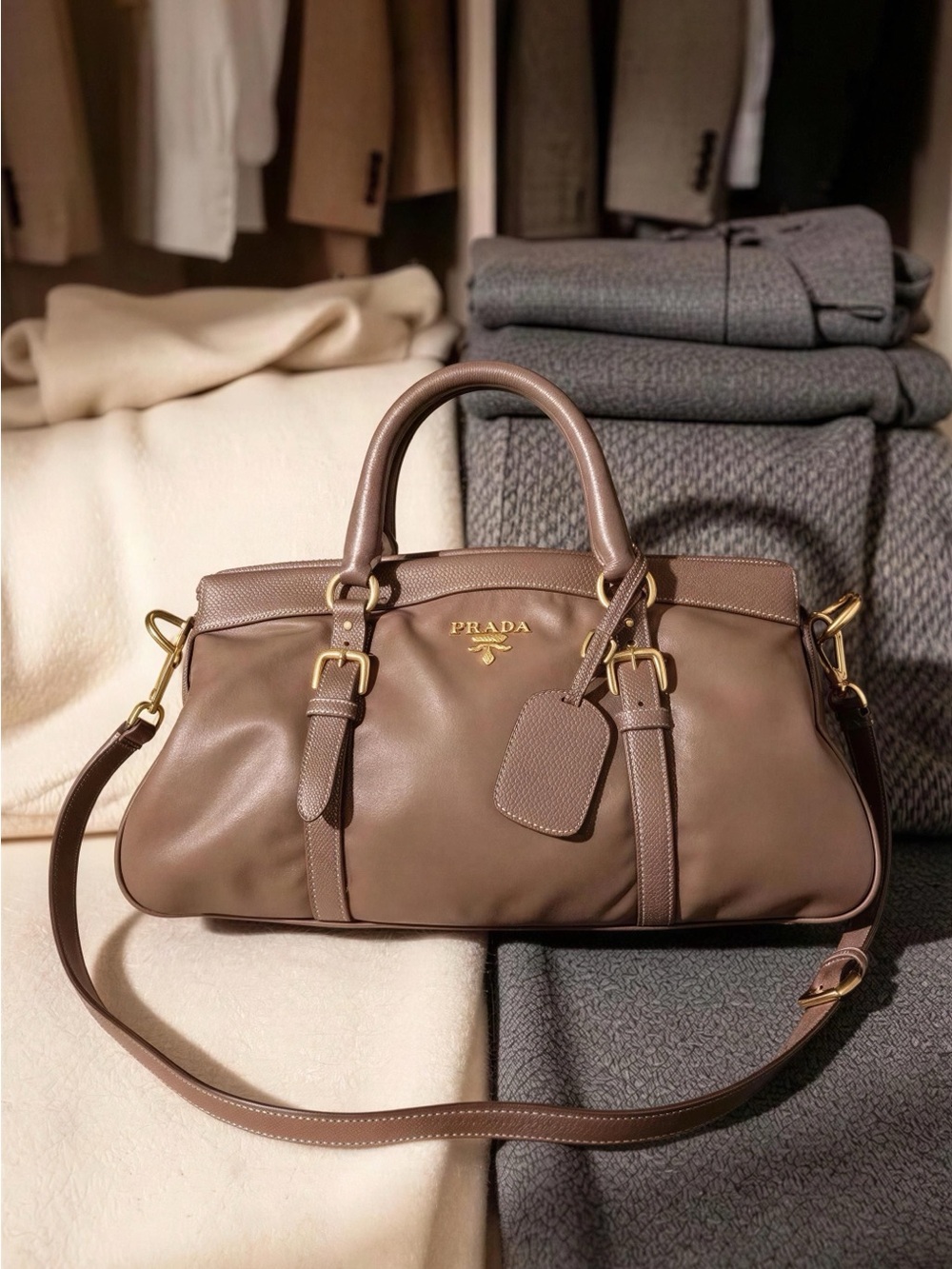 Prada Brown Leather Satchel with Gold Hardware